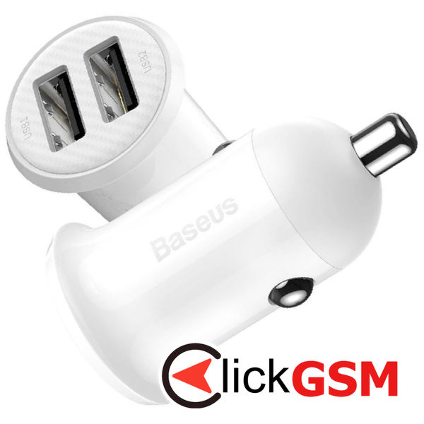 Baseus - Car Charger (CCALLP-02) - 2x USB, Mini Appearance, 4.8A - White