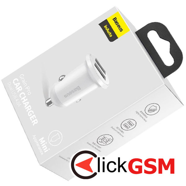 Baseus - Car Charger (CCALLP-02) - 2x USB, Mini Appearance, 4.8A - White