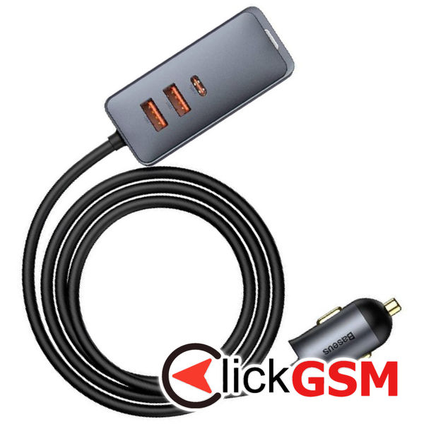 Baseus - Car Charger Share Together (CCBT-B0G) - Port Extension, 3x USB, Type-C, Fast Charging, 120W - Gray