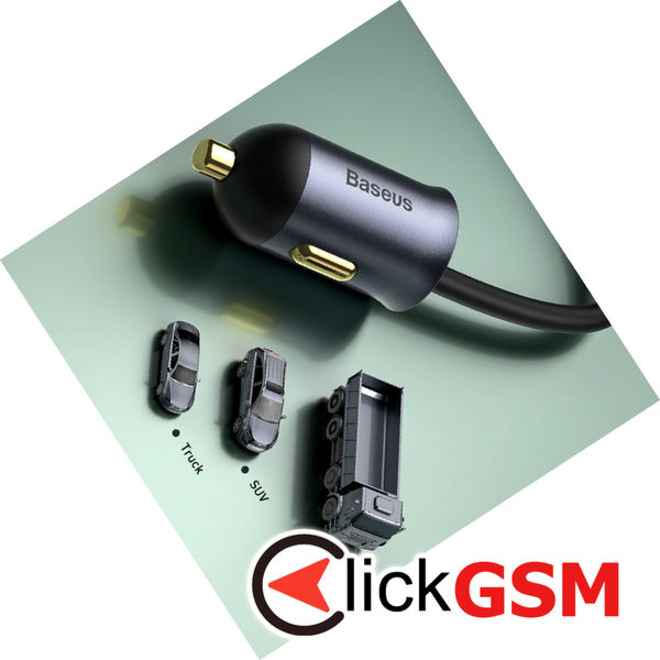 Baseus - Car Charger Share Together (CCBT-B0G) - Port Extension, 3x USB, Type-C, Fast Charging, 120W - Gray