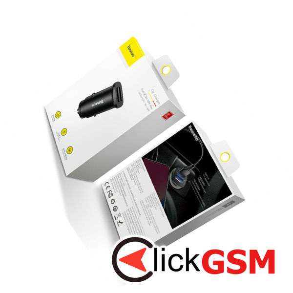 Baseus - Car Charger Square Metal Series (CCALL-DS01) - 2x USB, Quick Charge 3.0, SCP, AFC, 30W - Black