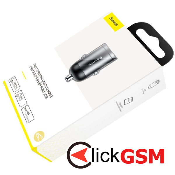 Baseus - Car Charger Tiny Star Mini (C00035000817-Z1/VCHX-A0G) - Quick Charge 3.0, 30W, USB - Space Grey