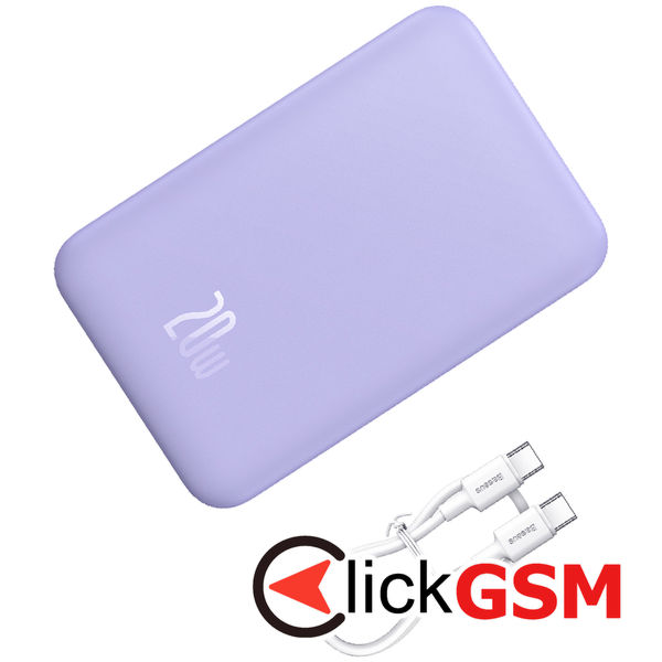 Baseus - Power Bank Mini (PPCX150005) - Type-C, MagSafe Charging, 20W, 20000mAh, with Cable Type-C, 30cm - Purple