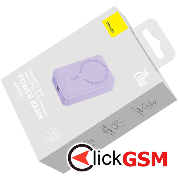 Baseus - Power Bank Mini (PPCX150005) - Type-C, MagSafe Charging, 20W, 20000mAh, with Cable Type-C, 30cm - Purple