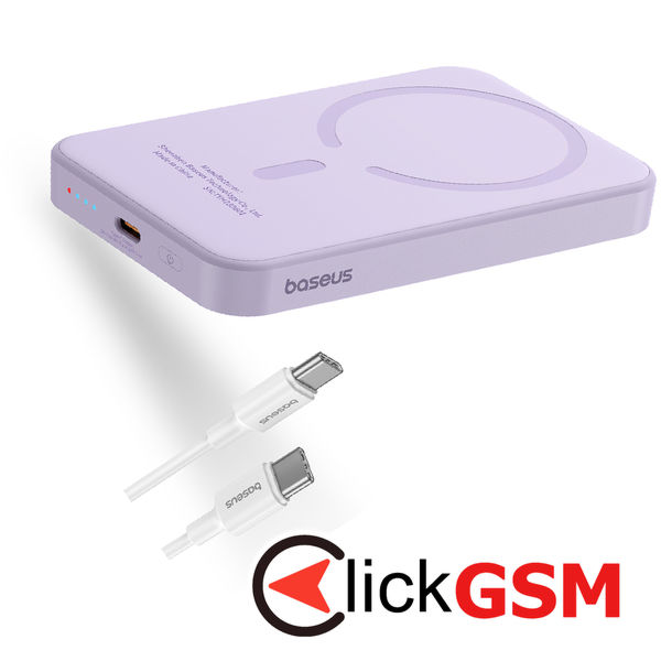 Baseus - Power Bank Mini (P10022107513-00) - Type-C, MagSafe Charging, 20W, 5000mAh, with Cable Type-C, 30cm - Purple