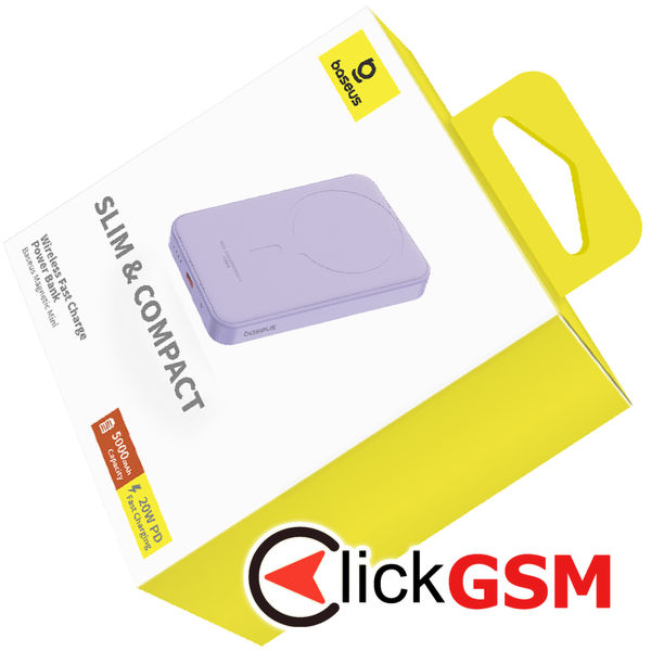 Baseus - Power Bank Mini (P10022107513-00) - Type-C, MagSafe Charging, 20W, 5000mAh, with Cable Type-C, 30cm - Purple