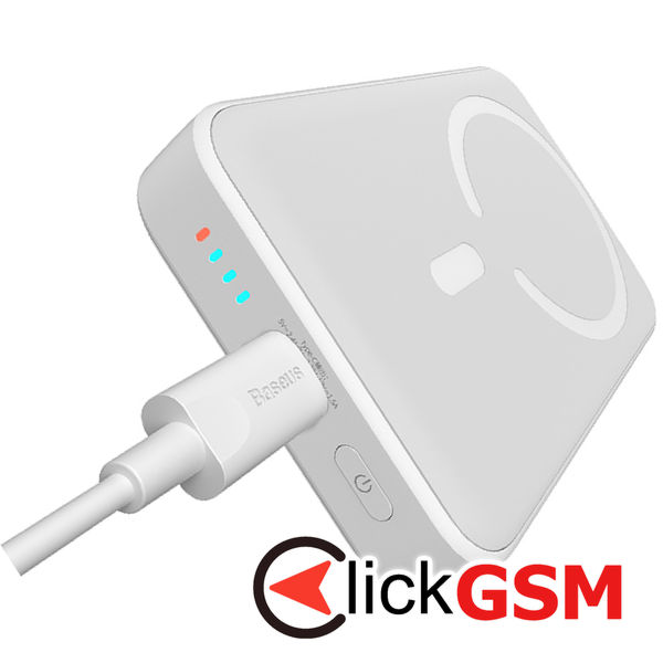 Baseus - Power Bank Magnetic Mini (PPCX070002) - USB-C, MagSafe, 10000mAh, 20W, with Cable Type-C, 60W, 30cm - White