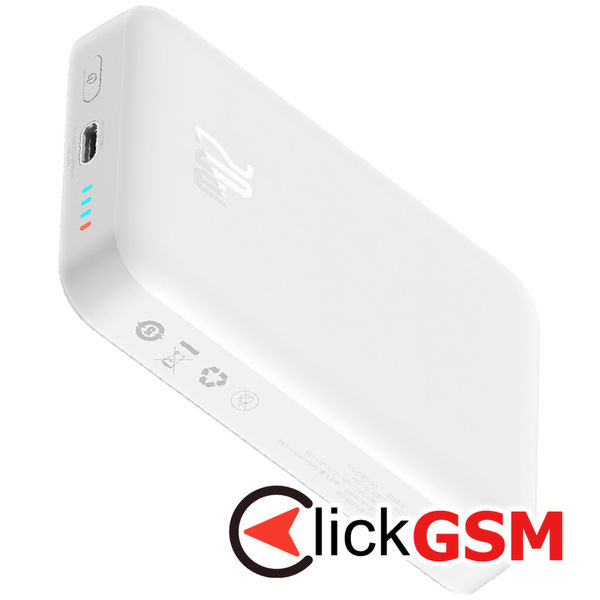 Baseus - Power Bank Magnetic Mini (PPCX070002) - USB-C, MagSafe, 10000mAh, 20W, with Cable Type-C, 60W, 30cm - White