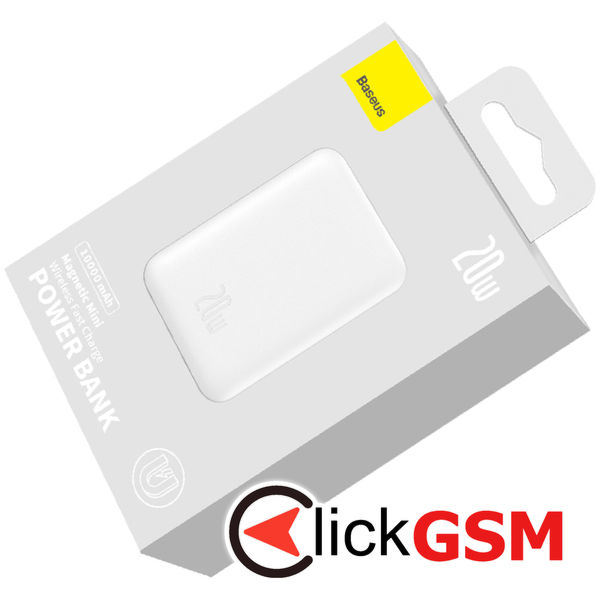 Baseus - Power Bank Magnetic Mini (PPCX070002) - USB-C, MagSafe, 10000mAh, 20W, with Cable Type-C, 60W, 30cm - White