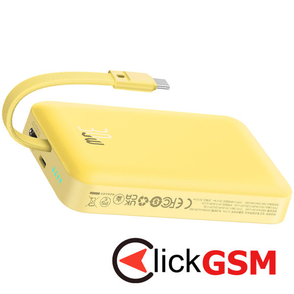Baseus - Power Bank Magnetic Mini (P1002210BY23-00) - MagSafe, 2x USB-C, Lightning, 30W, 10000mAh - Yellow