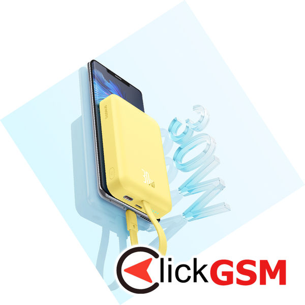 Baseus - Power Bank Magnetic Mini (P1002210BY23-00) - MagSafe, 2x USB-C, Lightning, 30W, 10000mAh - Yellow