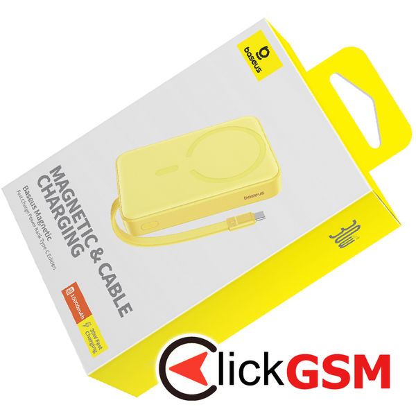 Baseus - Power Bank Magnetic Mini (P1002210BY23-00) - MagSafe, 2x USB-C, Lightning, 30W, 10000mAh - Yellow