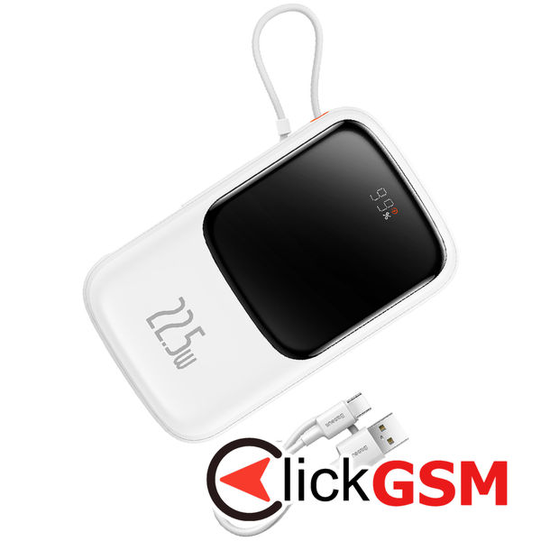 Baseus - Power Bank Qpow Pro (PPQD020102) - Lightning, 2x Type-C, USB, 22.5W, 10000mAh, Cable Type-C, 3A, 30cm - White