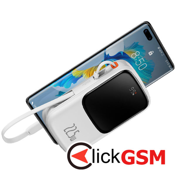 Baseus - Power Bank Qpow Pro (PPQD020102) - Lightning, 2x Type-C, USB, 22.5W, 10000mAh, Cable Type-C, 3A, 30cm - White