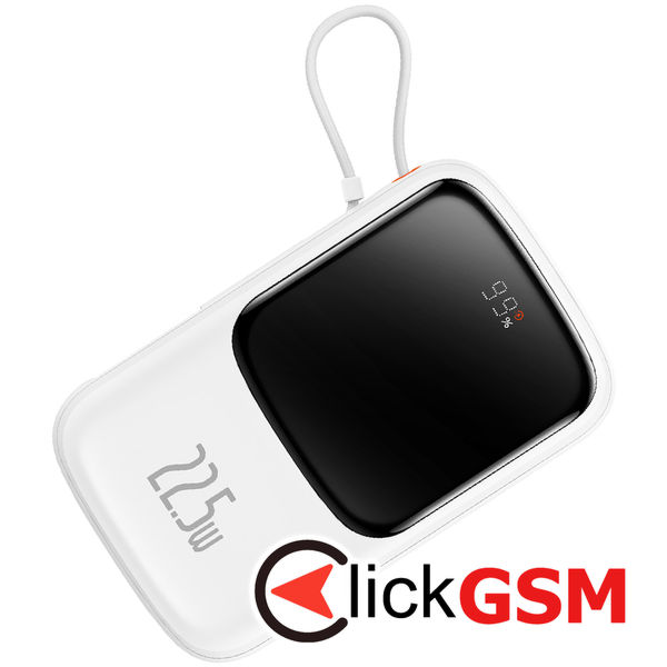 Baseus - Power Bank Qpow Pro (PPQD020102) - Lightning, 2x Type-C, USB, 22.5W, 10000mAh, Cable Type-C, 3A, 30cm - White