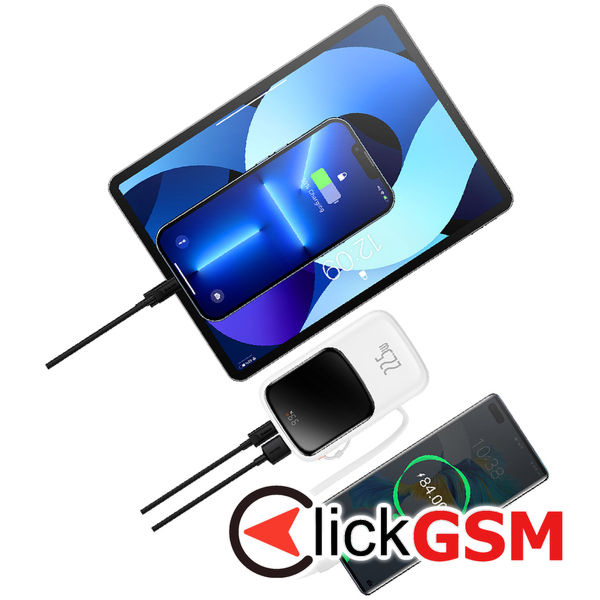 Baseus - Power Bank Qpow Pro (PPQD020102) - Lightning, 2x Type-C, USB, 22.5W, 10000mAh, Cable Type-C, 3A, 30cm - White