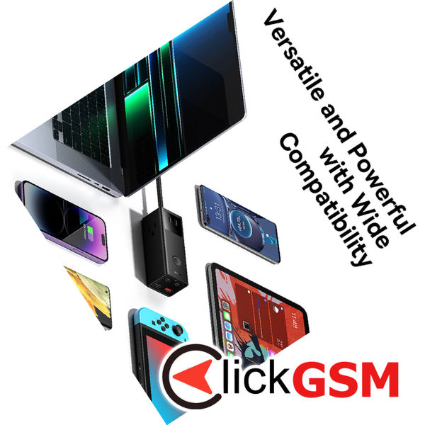 Baseus - Wall Charger PowerCombo Digital PowerStrip (PSLA020101) - 3xAC, 2xUSB, 2xType-C, 65W with Cable Type-C 100W - Black