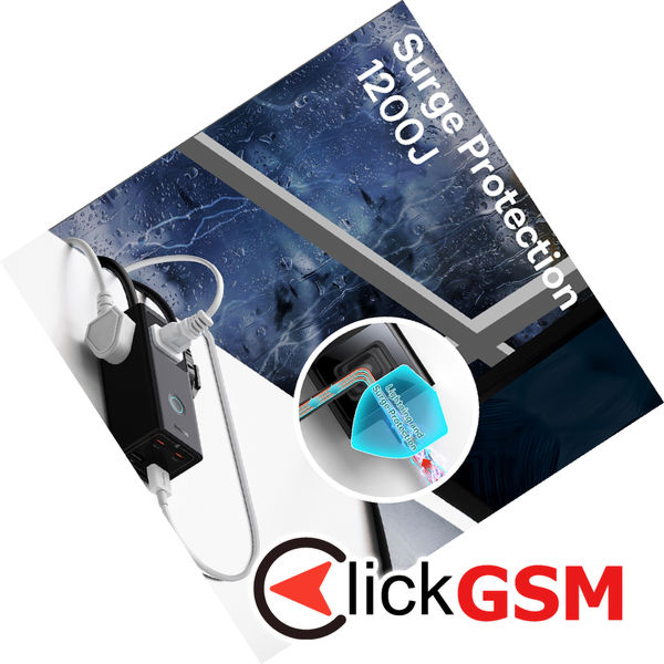 Baseus - Wall Charger PowerCombo Digital PowerStrip (PSLA020101) - 3xAC, 2xUSB, 2xType-C, 65W with Cable Type-C 100W - Black