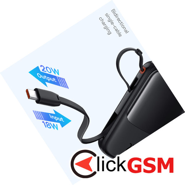 Baseus - Power Bank Qpow Pro+ (P10067101113-00) - Lightning, 2xType-C, USB, 22.5W, Fast Charge, 10000mAh, Cable USB-C - Black