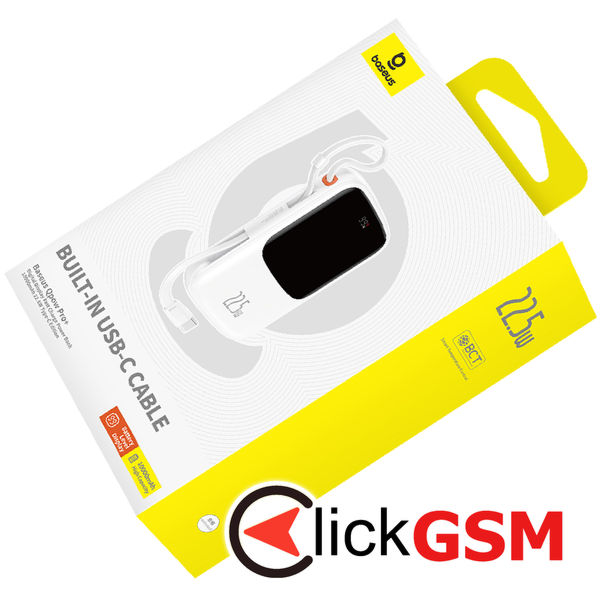Baseus - Power Bank Qpow Pro+ (P10067101213-00) - Lightning, 2x Type-C, USB, 22.5W, 10000mAh, Cable Type-C - White