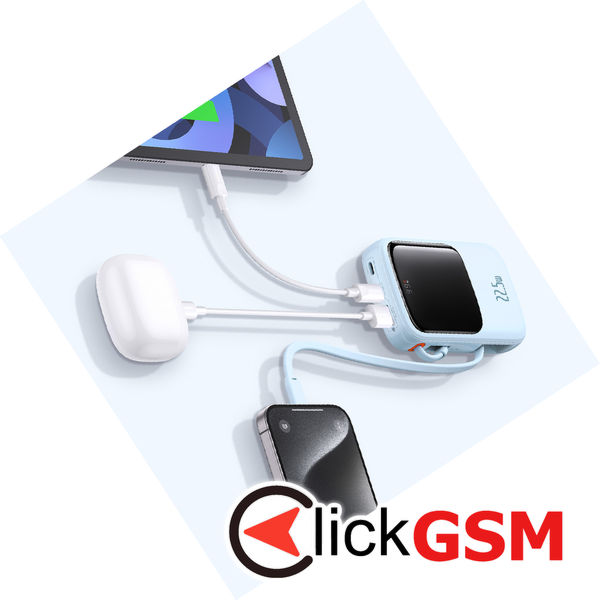 Baseus - Power Bank Qpow Pro+ (P10067101313-00) - Lightning, 2x Type-C, USB, 22.5W, 10000mAh, Cable Type-C - Blue