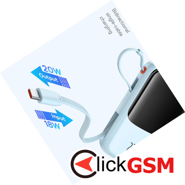 Baseus - Power Bank Qpow Pro+ (P10067101313-00) - Lightning, 2x Type-C, USB, 22.5W, 10000mAh, Cable Type-C - Blue