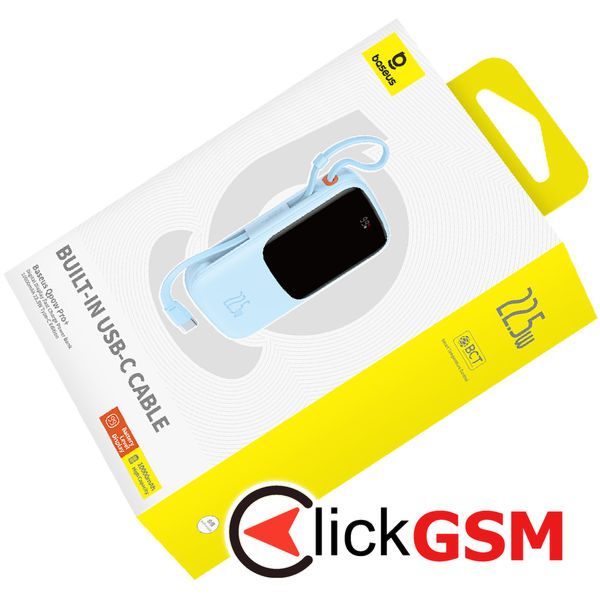 Baseus - Power Bank Qpow Pro+ (P10067101313-00) - Lightning, 2x Type-C, USB, 22.5W, 10000mAh, Cable Type-C - Blue