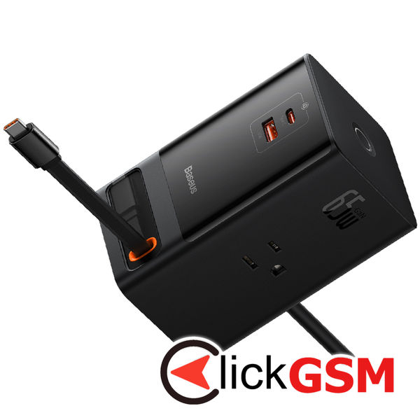 Baseus - Wall Charger PowerCombo Digital PowerStrip (PSLR000101) - 3xAC, USB, Type-C with Type-C Cable, 65W, US Plug - Black