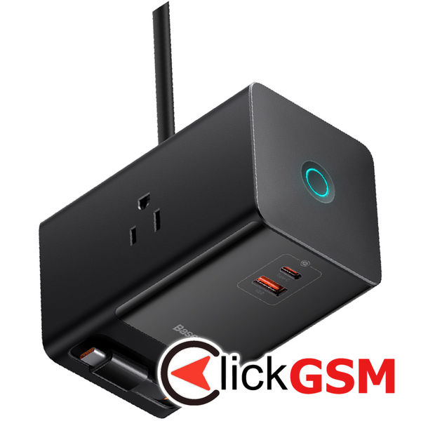 Baseus - Wall Charger PowerCombo Digital PowerStrip (PSLR000101) - 3xAC, USB, Type-C with Type-C Cable, 65W, US Plug - Black