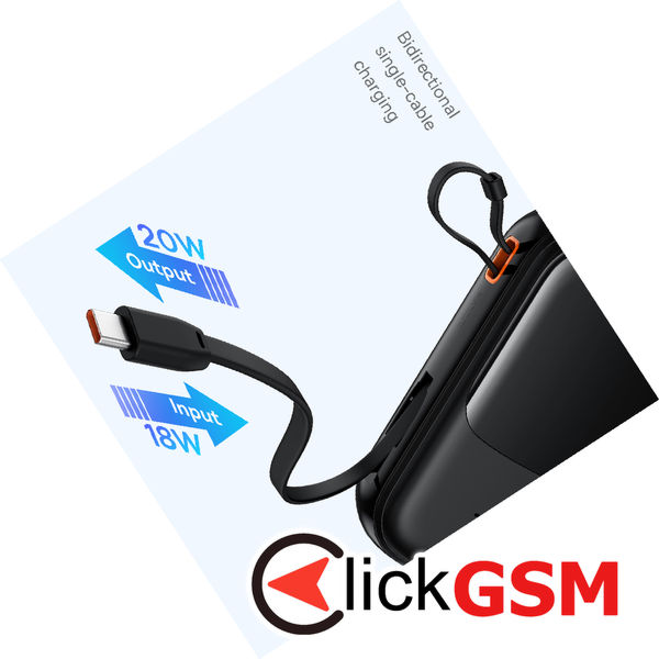 Baseus - Power Bank Qpow Pro+ (P10067103113-00) - Lightning, 2x Type-C, USB, 22.5W, 20000mAh, Cable Type-C - Black