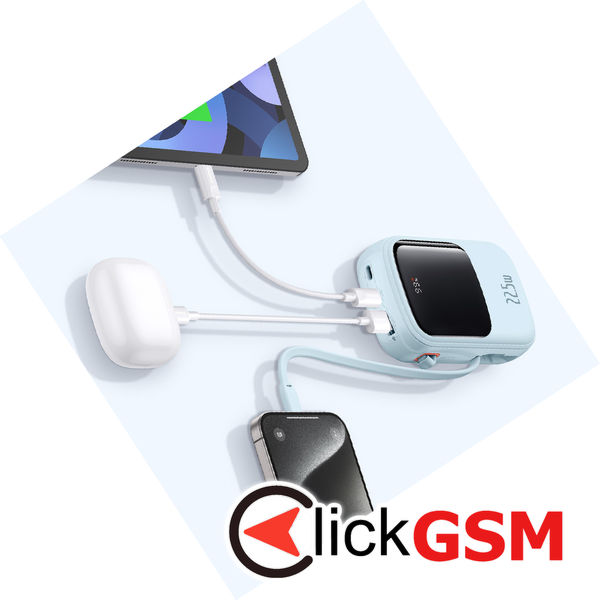 Baseus - Power Bank Qpow Pro+ (P10067103313-00) - Lightning, 2x Type-C, USB, 22.5W, 20000mAh, Cable Type-C - Blue