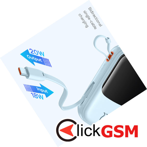 Baseus - Power Bank Qpow Pro+ (P10067103313-00) - Lightning, 2x Type-C, USB, 22.5W, 20000mAh, Cable Type-C - Blue