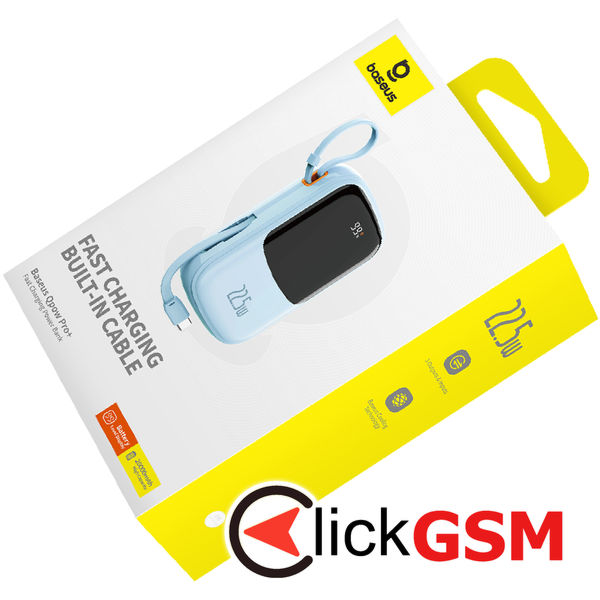 Baseus - Power Bank Qpow Pro+ (P10067103313-00) - Lightning, 2x Type-C, USB, 22.5W, 20000mAh, Cable Type-C - Blue