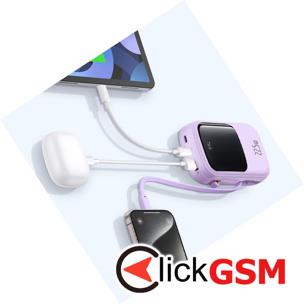 Baseus - Power Bank Qpow Pro+ (P10067103513-00) - Lightning, 2x Type-C, USB, 22.5W, 20000mAh, Cable Type-C - Purple