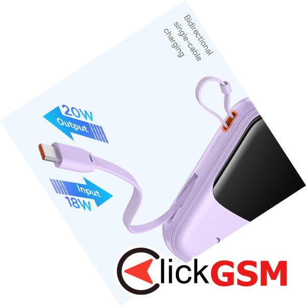 Baseus - Power Bank Qpow Pro+ (P10067103513-00) - Lightning, 2x Type-C, USB, 22.5W, 20000mAh, Cable Type-C - Purple