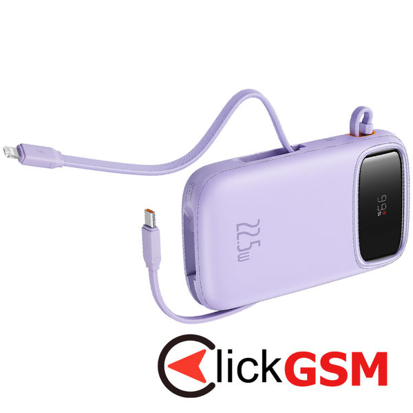 Baseus - Power Bank Qpow Pro+ (P10055003513-00) - Lightning, 2x Type-C, USB, 22.5W, 10000mAh, Cable Type-C, 30cm - Purple