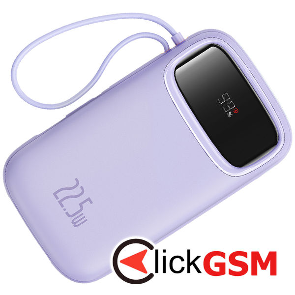 Baseus - Power Bank Qpow Pro+ (P10055003513-00) - Lightning, 2x Type-C, USB, 22.5W, 10000mAh, Cable Type-C, 30cm - Purple