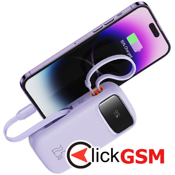 Baseus - Power Bank Qpow Pro+ (P10055003513-00) - Lightning, 2x Type-C, USB, 22.5W, 10000mAh, Cable Type-C, 30cm - Purple