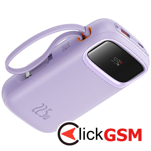Baseus - Power Bank Qpow Pro+ (P10055003513-00) - Lightning, 2x Type-C, USB, 22.5W, 10000mAh, Cable Type-C, 30cm - Purple