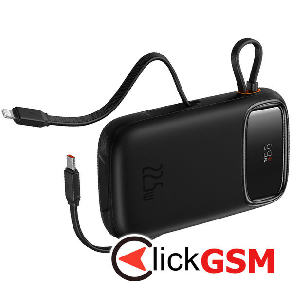 Baseus - Power Bank Qpow Pro+ (P10055003113-00) - Lightning, 2x Type-C, USB, 22.5W, 10000mAh, Cable Type-C, 30cm - Black