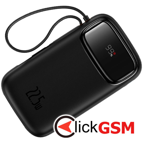 Baseus - Power Bank Qpow Pro+ (P10055003113-00) - Lightning, 2x Type-C, USB, 22.5W, 10000mAh, Cable Type-C, 30cm - Black