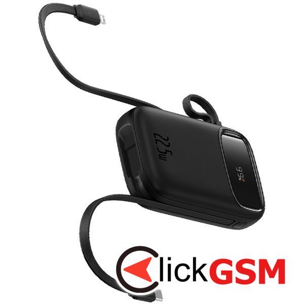 Baseus - Power Bank Qpow Pro+ (P10055003113-00) - Lightning, 2x Type-C, USB, 22.5W, 10000mAh, Cable Type-C, 30cm - Black