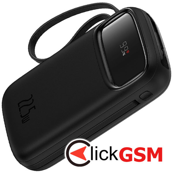 Baseus - Power Bank Qpow Pro+ (P10055003113-00) - Lightning, 2x Type-C, USB, 22.5W, 10000mAh, Cable Type-C, 30cm - Black