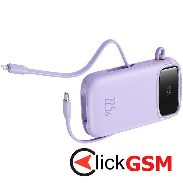 Baseus - Power Bank Qpow Pro+ (P10055002513-00) - Lightning, 2x Type-C, USB, 22.5W, 20000mAh, Cable Type-C, 30cm - Purple