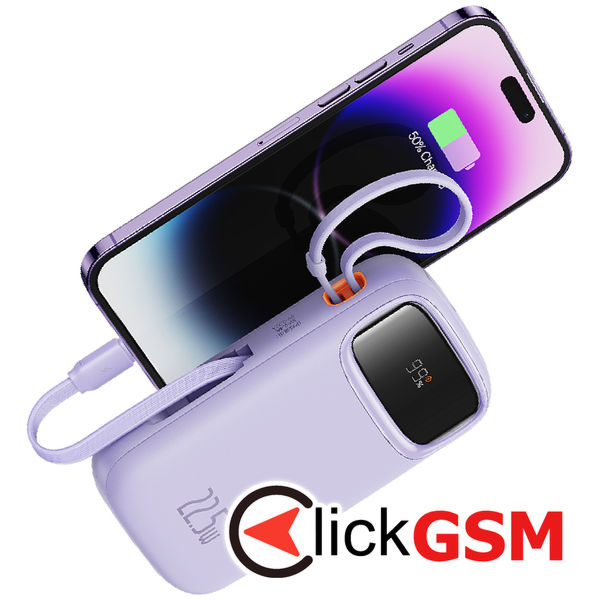 Baseus - Power Bank Qpow Pro+ (P10055002513-00) - Lightning, 2x Type-C, USB, 22.5W, 20000mAh, Cable Type-C, 30cm - Purple