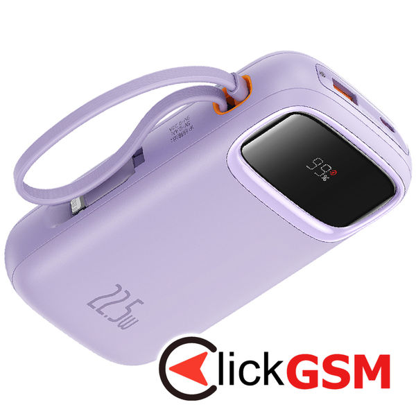 Baseus - Power Bank Qpow Pro+ (P10055002513-00) - Lightning, 2x Type-C, USB, 22.5W, 20000mAh, Cable Type-C, 30cm - Purple
