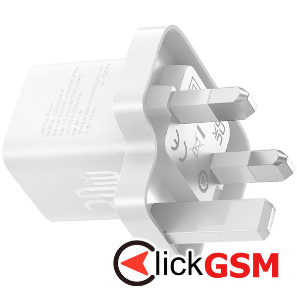 Baseus - Wall Charger GaN5 (P10110906213-00) - UK Plug, Fast Charger, Type-C, 30W - White
