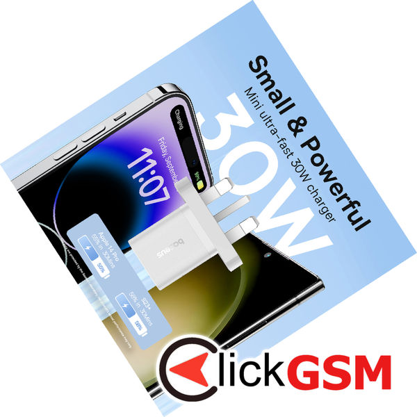 Baseus - Wall Charger GaN5 (P10110906213-00) - UK Plug, Fast Charger, Type-C, 30W - White