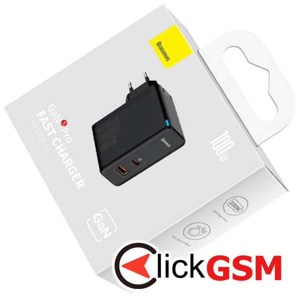 Baseus - Wall Charger GaN5 Pro (CCGP090201) - Fast Charger, Type-C, USB, 100W, Cable Type-C to Type-C, 1m - Black