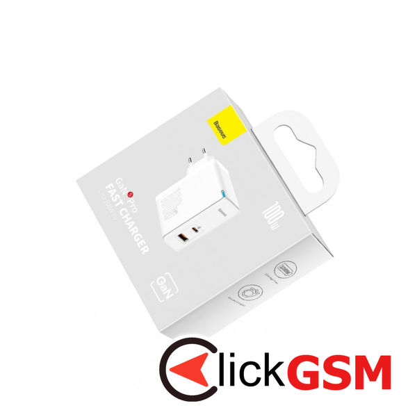 Baseus - Wall Charger GaN5 Pro (CCGP090202) - Fast Charger, Type-C, USB, 100W, Cable Type-C to Type-C, 1m - White